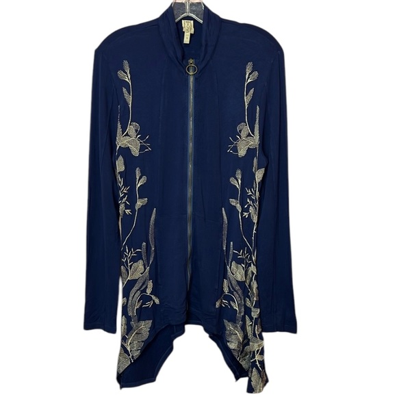 XCVI Jackets & Blazers - XCVI Navy Embroidred Zip Up Boho Jacket. Size S